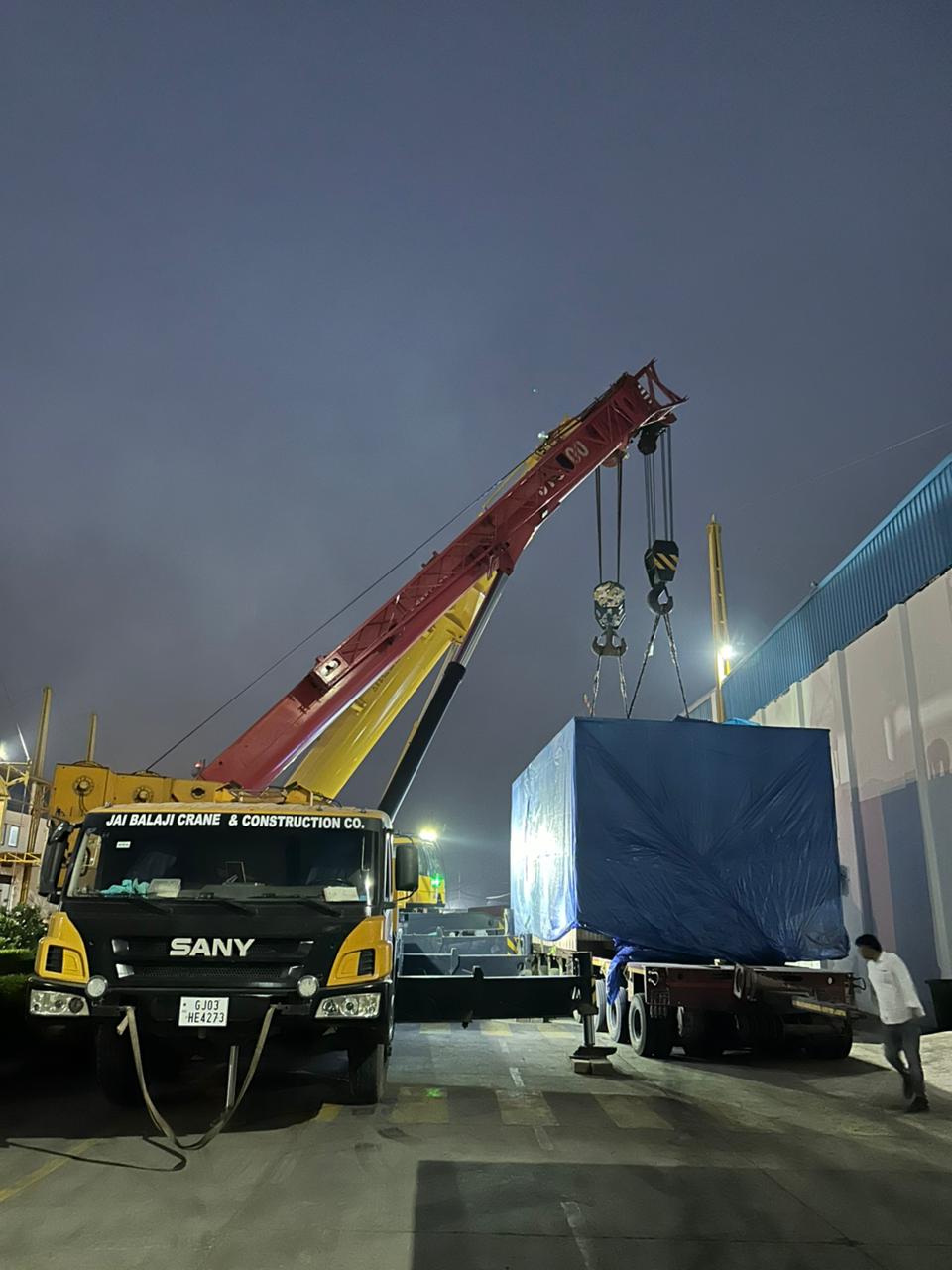 hydraulic crane working in night
